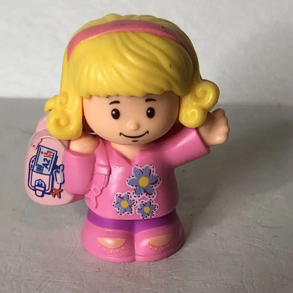 Fisher‎ Price Little People Figure Girl Blonde Hair Pink Outfit Backpack Toy